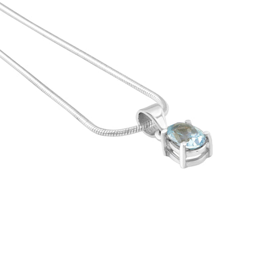 Minimalist Cut-Stone Oval Blue Topaz Solid 925 Silver Prong Set Pendant, Simple Pendant, Sagittarius Zodiac December Birthstone, Australia, Zorbajewellers