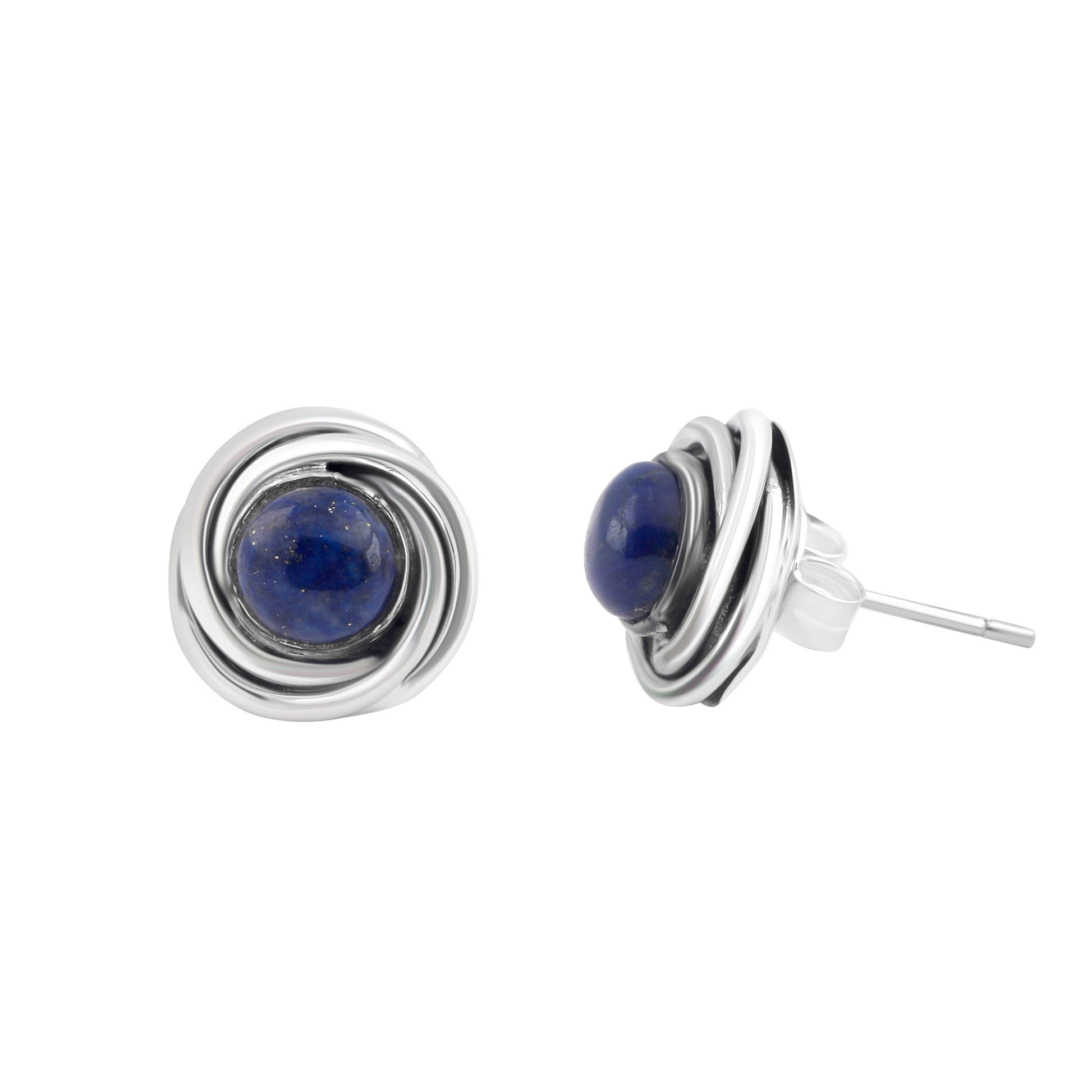 Genuine Blue Lapis Lazuli Gemstones Solid 925 Sterling Silver Twirl Stud Earrings, blue stud earrings, sterling silver studs, Australia, Zorbajewellers