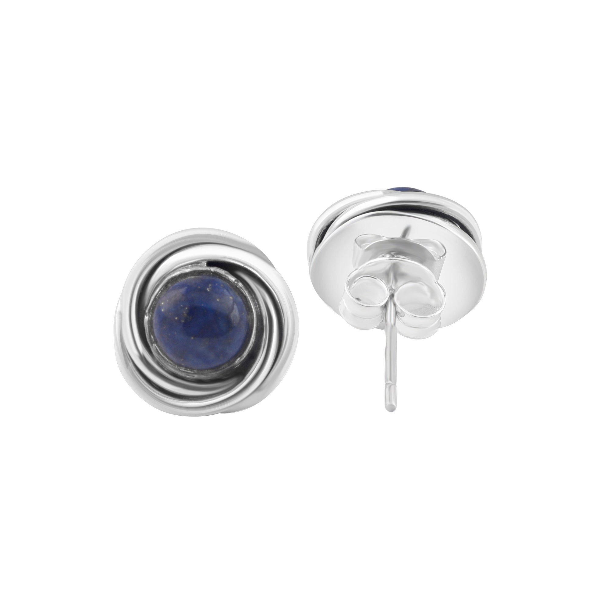 Genuine Blue Lapis Lazuli Gemstones Solid 925 Sterling Silver Twirl Stud Earrings, blue stud earrings, sterling silver studs, Australia, Zorbajewellers