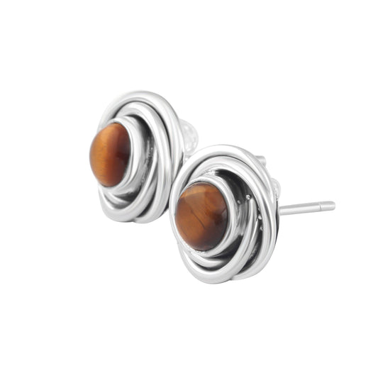 Tiger's Eye Gemstones Solid 925 Sterling Silver Twirl Stud Earrings, Tiger Eye gemstone studs, July Birthstone, Tiger Eye Australia, Zorbajewellers