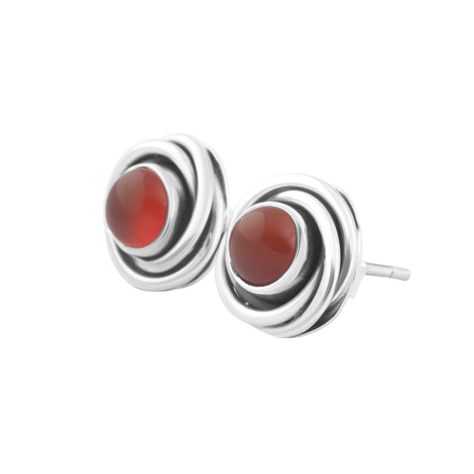 ORANGE CARNELIAN Gems Solid 925 Oxidized SILVER Twirl Stud Earrings, Orange Sterling Silver Studs, August Birthstone Virgo Zodiac, Australia, Zorbajewellers