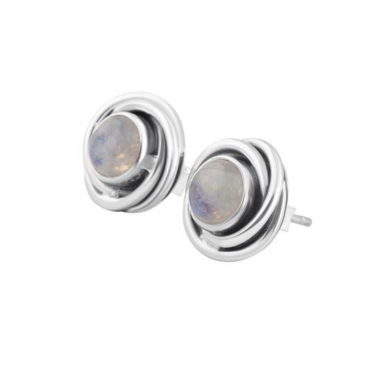 Genuine MOONSTONE Gems SOLID 925 Oxidized SILVER Twirl Big Stud Earrings, Moonstone studs, June Birthstone Cancer Zodiac Gift, Australia, Zorbajewellers