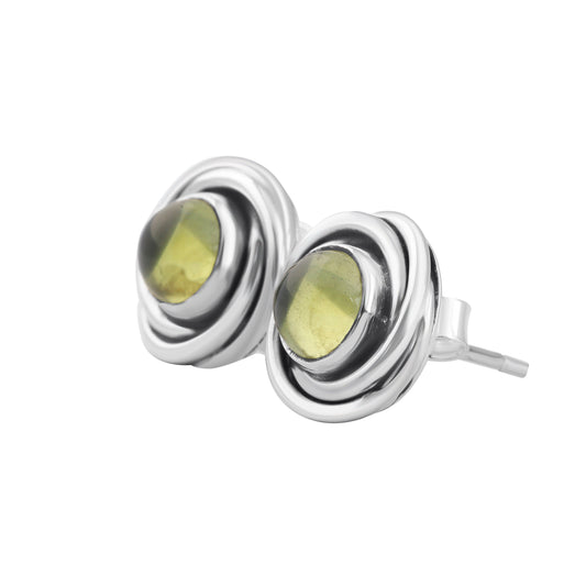 Genuine PERIDOT Gems Solid 925 OXIDIZED SILVER Twirl Round Stud Earrings, Olive Green Cushion Cut Peridot Stud Earrings, Australia, Zorbajewellers