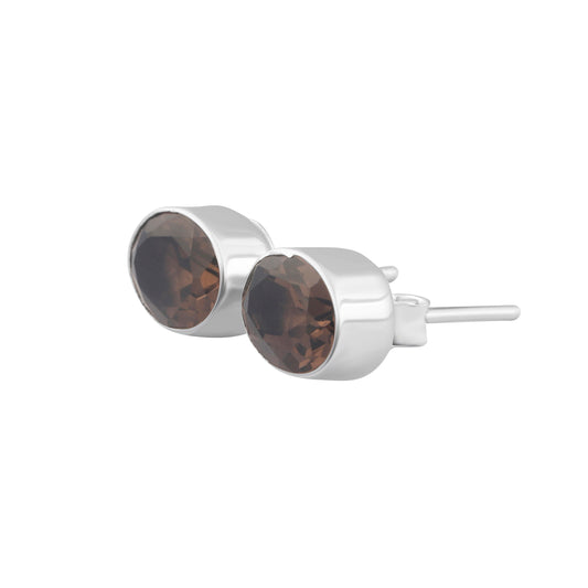 Genuine Oval shaped natural brown smokey quartz Sterling Silver Stud Earrings, Minimalist design, Clear brown, Australia, Zorbajewellers