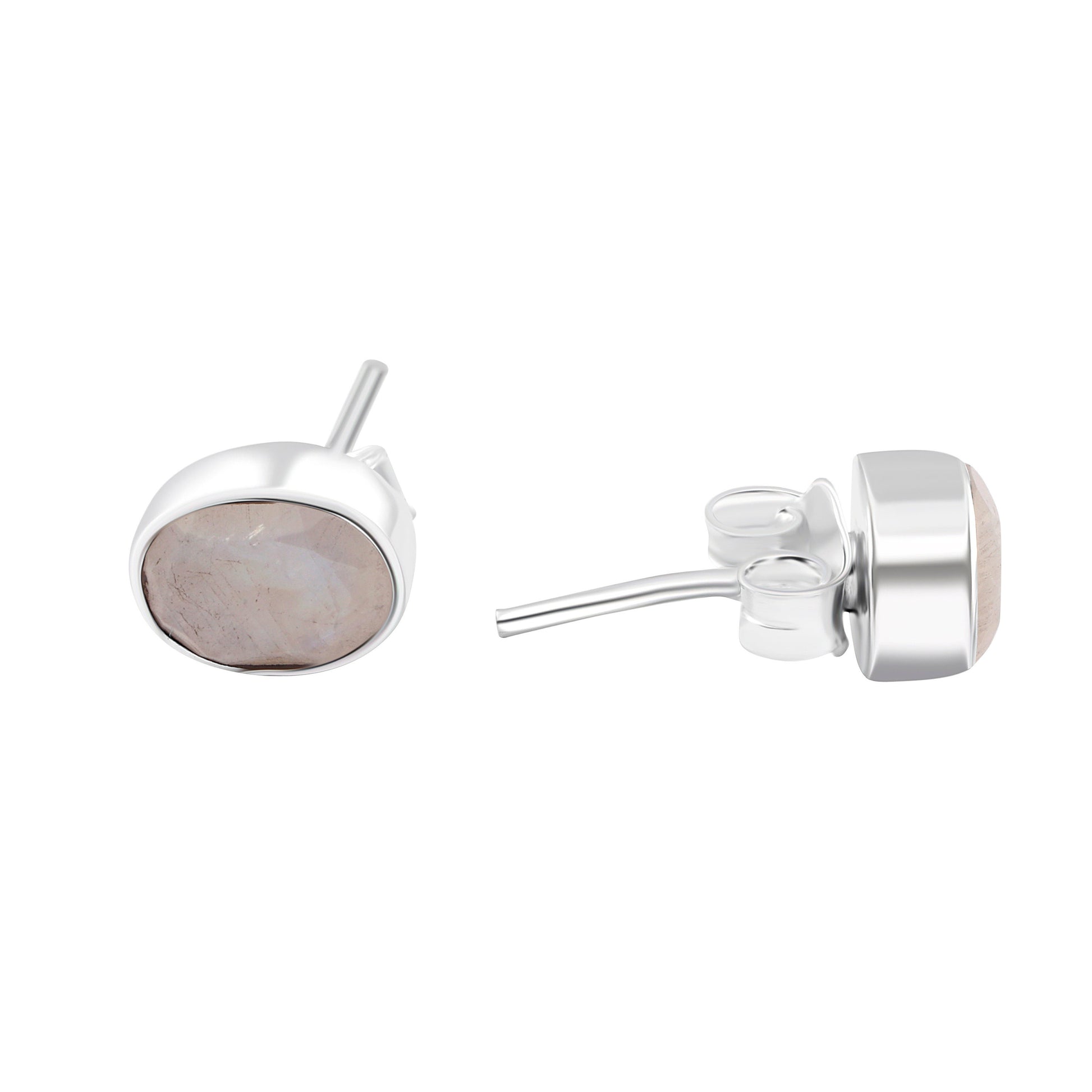 Genuine MOONSTONE Oval Gems SOLID 925 SILVER Minimalist Stud Earrings, Simple White Studs, June Birthstone & Cancer Zodiac Gift, Australia, Zorbajewellers