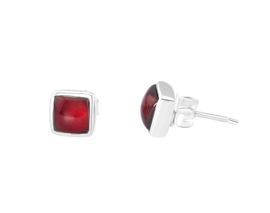 Cushion Cut Red GARNET Square GEMS 925 SILVER Stud Earrings, Square Red Garnet Stud Earrings, Capricorn Zodiac January Birthstone, Australia, Zorbajewellers
