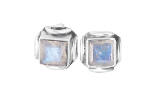 Genuine MOONSTONE square Gems SOLID 925 Oxidized SILVER Stud Earrings, square filigree, June Birthstone & Cancer Zodiac Gift, Australia, Zorbajewellers