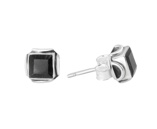 Genuine Black ONYX Gems Solid 925 Oxidized SILVER Filigree Square Stud Earrings, Black Stud, Leo Zodiac December Birthstone, Australia, Zorbajewellers