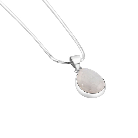 Moonstone (white) gemstone pear/teardrop/leaf shaped Solid Sterling Silver Minimalist necklace pendant, Cancer Zodiac Birthstone, Australia, Zorbajewellers