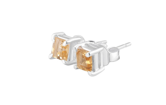 Genuine CITRINE square gems solid 925 sterling SILVER prong studs, Yellow Citrine gems Solid 925 Sterling Silver Earrings, Australia, Zorbajewellers