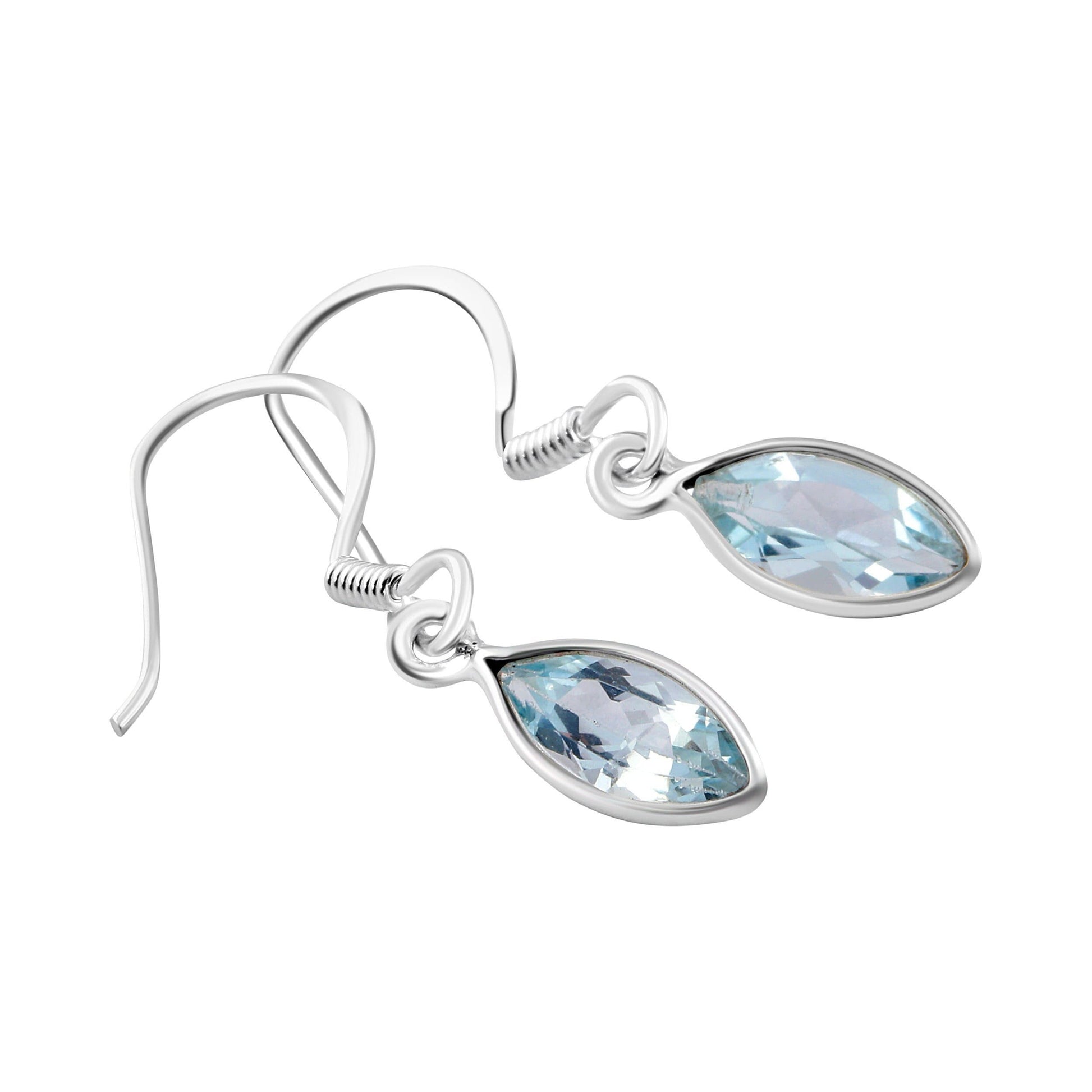Genuine Blue TOPAZ Marquise Cut Gems 925 Sterling SILVER Minimalist Drop Earrings, Sagittarius Zodiac December Birthstone Earring, Australia, Zorbajewellers