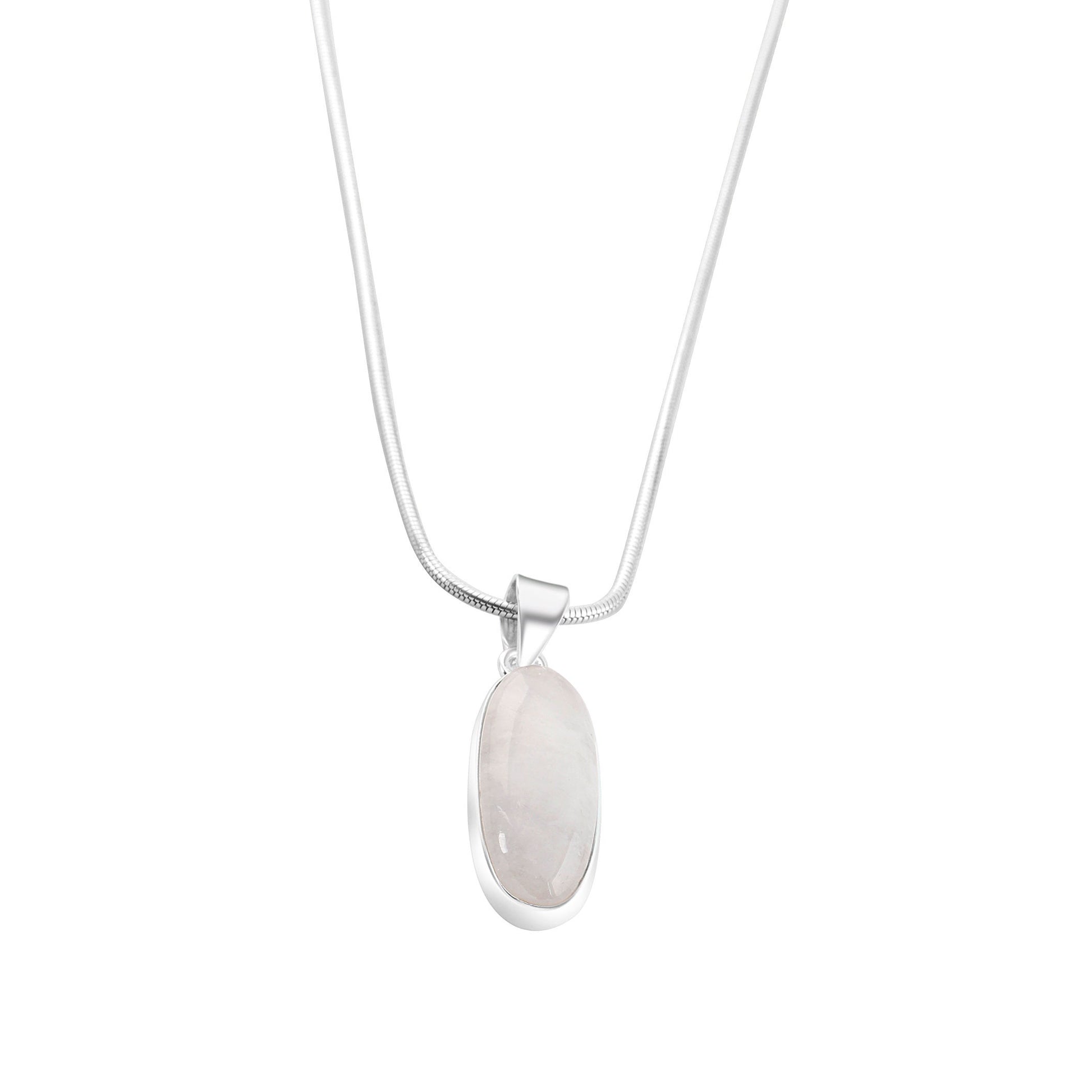 Medium moonstone (white) gemstone long oval cut Solid Sterling Silver Minimalist necklace pendant, Cancer Zodiac July Birthstone, Australia, Zorbajewellers
