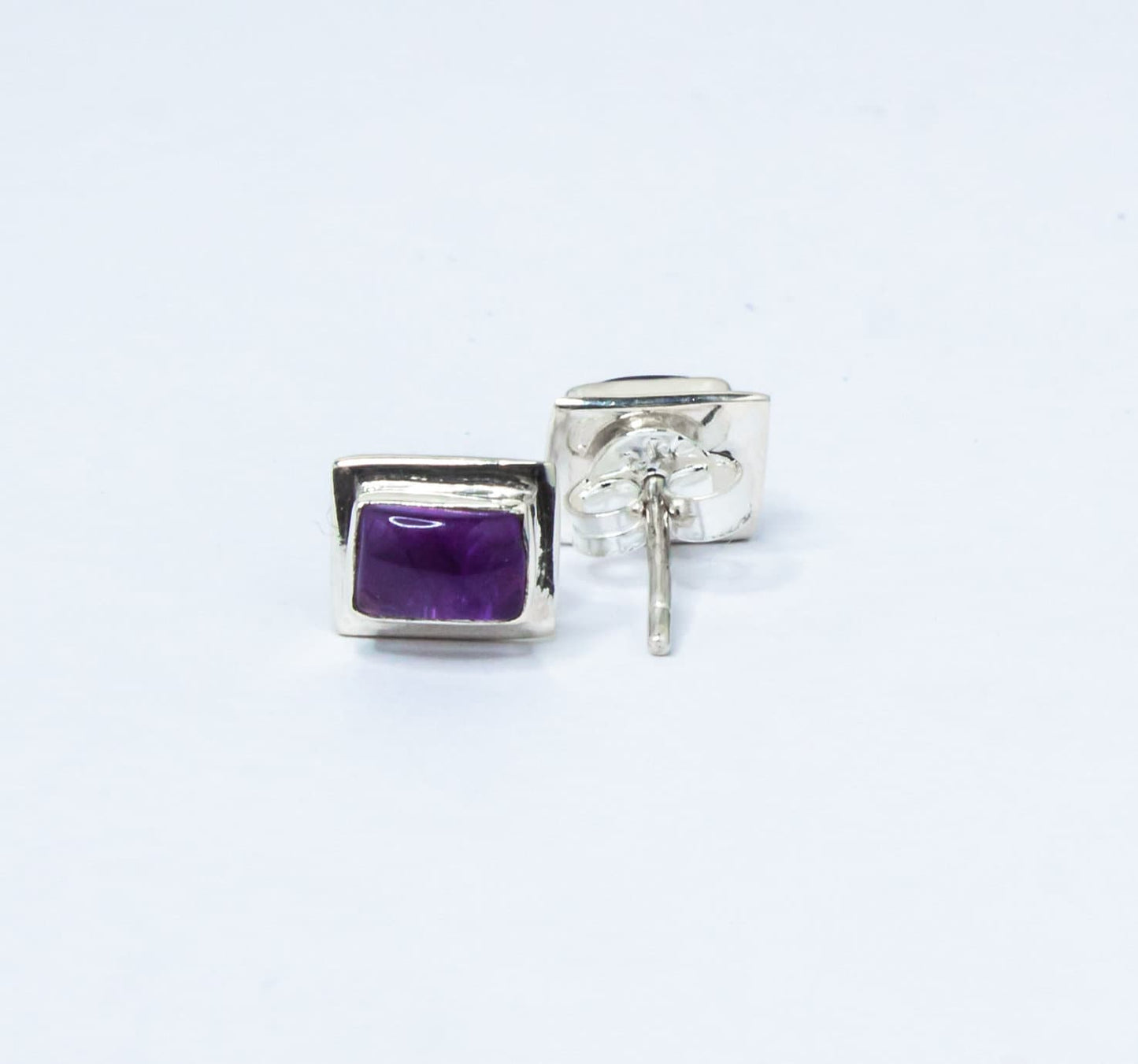 Rectangle AMETHYST Gemstone SOLID 925 Sterling Silver Stud Earrings, Simple purple stud earrings, Aquarius Zodiac Birthstone, Australia, Zorbajewellers