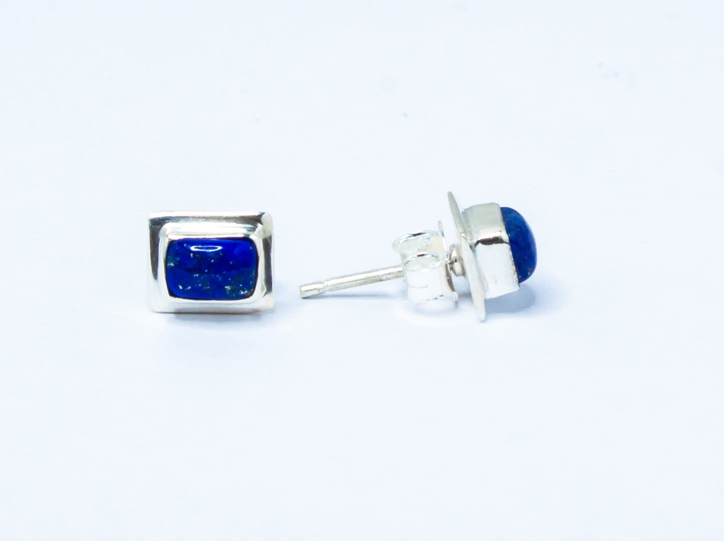 Rectangle Blue Lapis Gemstone SOLID 925 Sterling Silver Stud Earrings, Simple Blue stud earrings, Sagittarius Zodiac Birthstone, Australia, Zorbajewellers