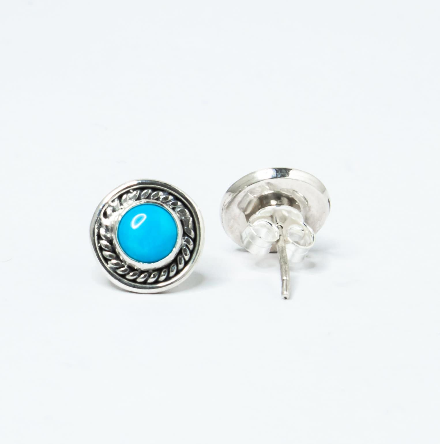 Round Shape Turquoise Bohemian Stud earrings, Gemstone Sterling Silver Earrings, Birthstone, Blue earring, Australia, Zorbajewellers