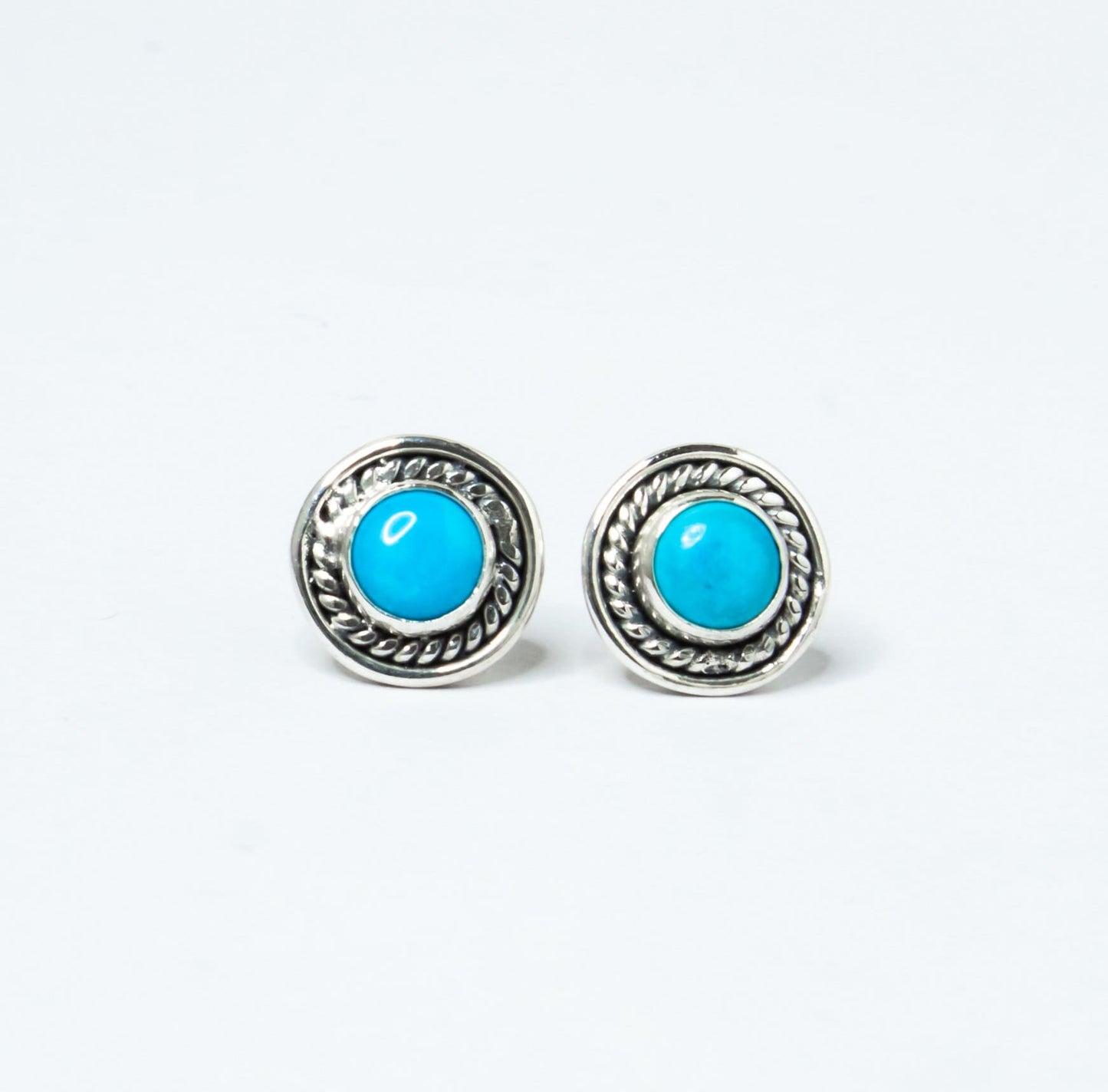 Round Shape Turquoise Bohemian Stud earrings, Gemstone Sterling Silver Earrings, Birthstone, Blue earring, Australia, Zorbajewellers