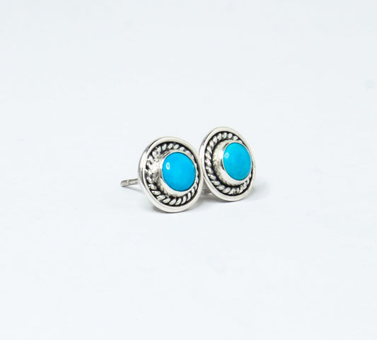 Round Shape Turquoise Bohemian Stud earrings, Gemstone Sterling Silver Earrings, Birthstone, Blue earring, Australia, Zorbajewellers