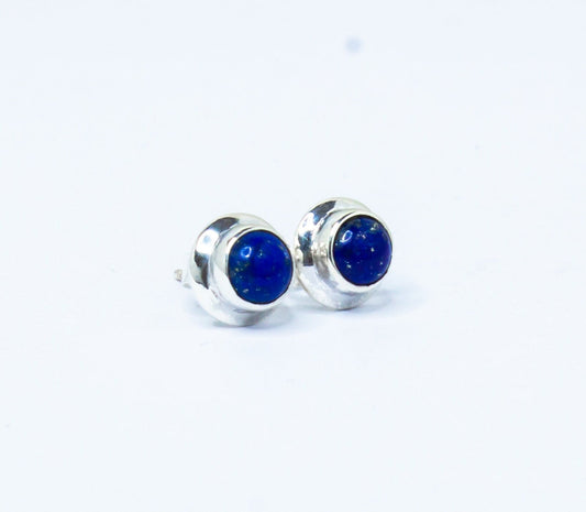 Round Blue Lapis Gemstone SOLID 925 Sterling Silver Stud Earrings, Simple Blue stud earrings, Sagittarius Zodiac Birthstone, Australia, Zorbajewellers