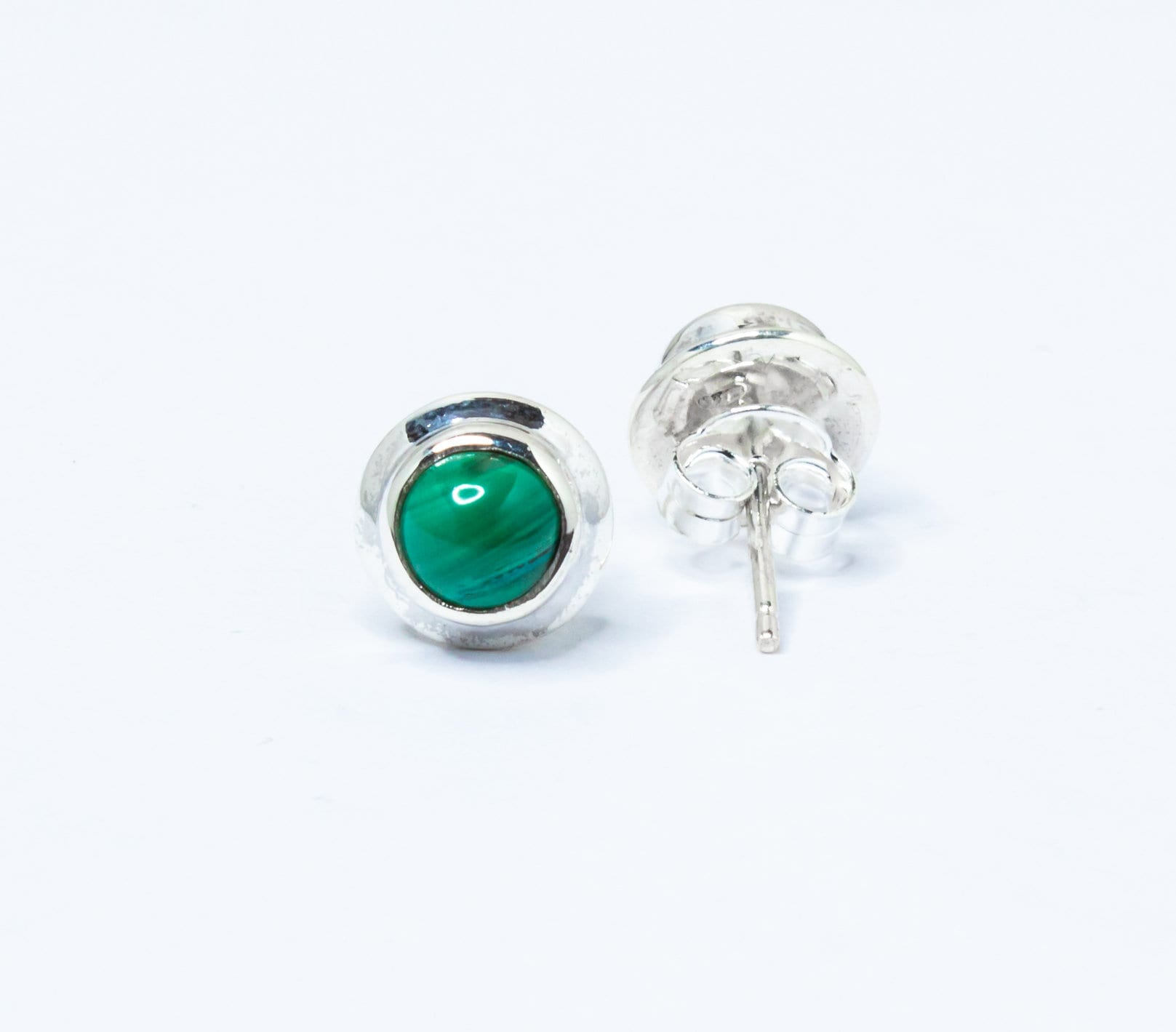 Green Malachite Stud Earrings, Minimalist Green Silver Earrings, Oxidized Silver, Circle Shaped Stud Earrings, Textured Green, Australia, Zorbajewellers