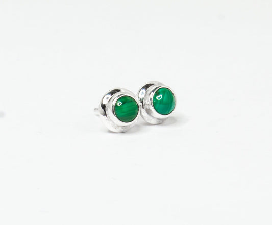 Green Malachite Stud Earrings, Minimalist Green Silver Earrings, Oxidized Silver, Circle Shaped Stud Earrings, Textured Green, Australia, Zorbajewellers