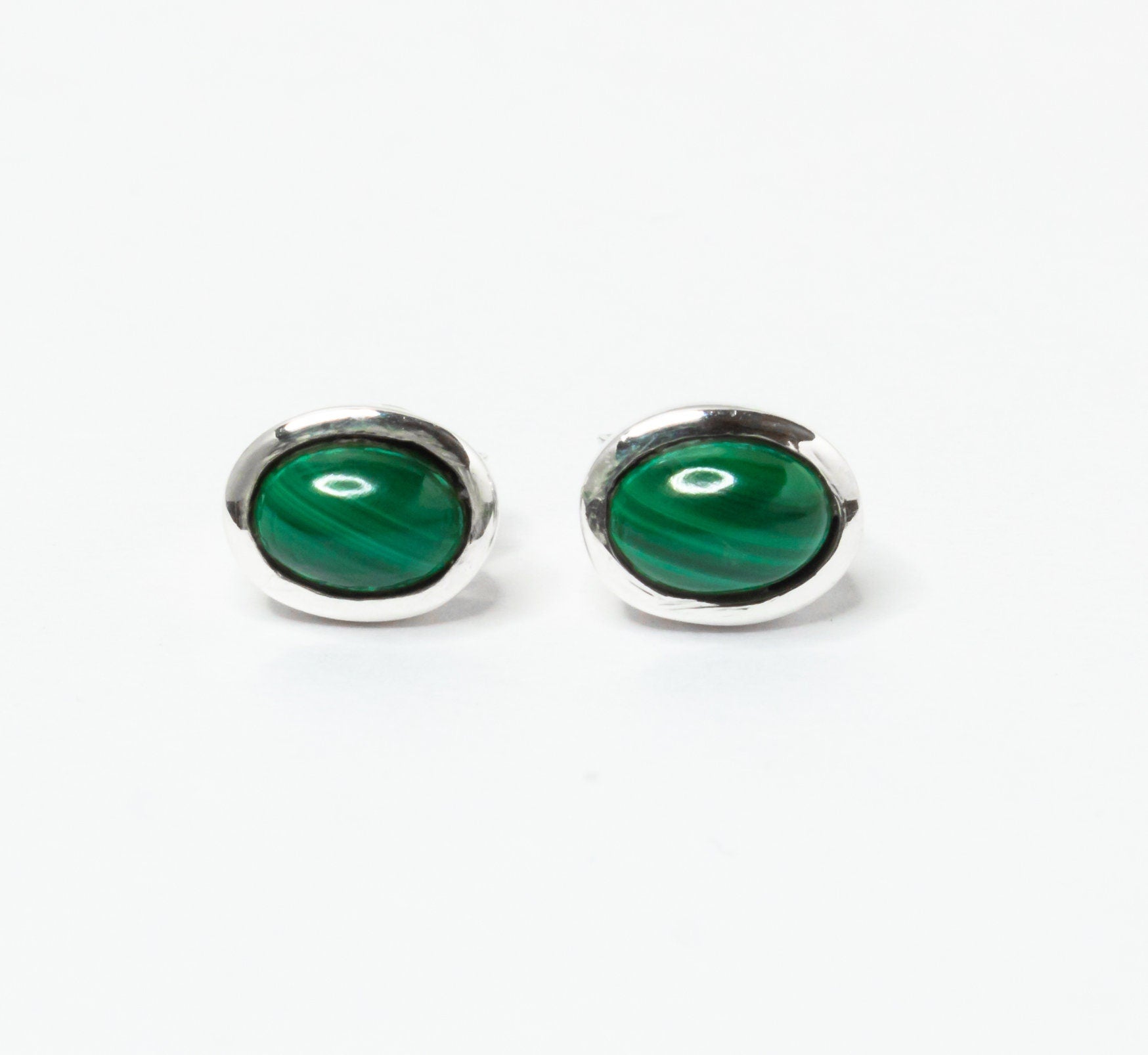 Green Malachite Stud Earrings, Minimalist Green Silver Earrings, Oxidized Silver, Oval Shaped Stud Earrings, Textured Green, Australia, Zorbajewellers