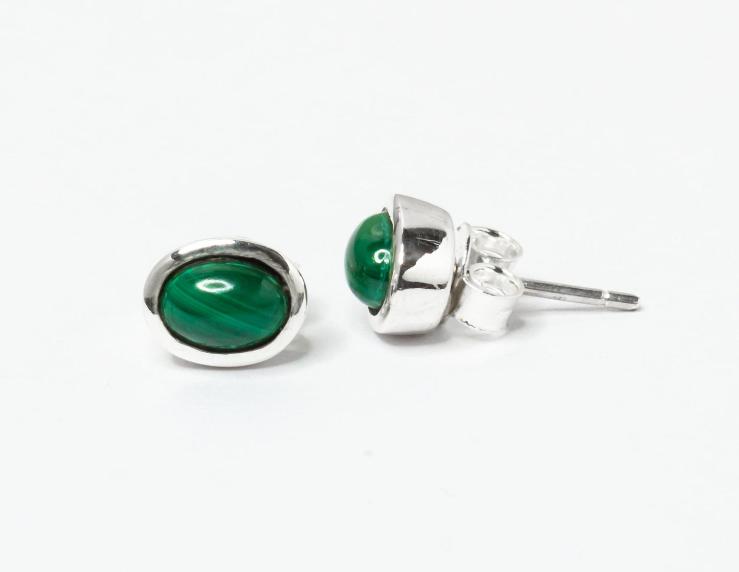 Green Malachite Stud Earrings, Minimalist Green Silver Earrings, Oxidized Silver, Oval Shaped Stud Earrings, Textured Green, Australia, Zorbajewellers