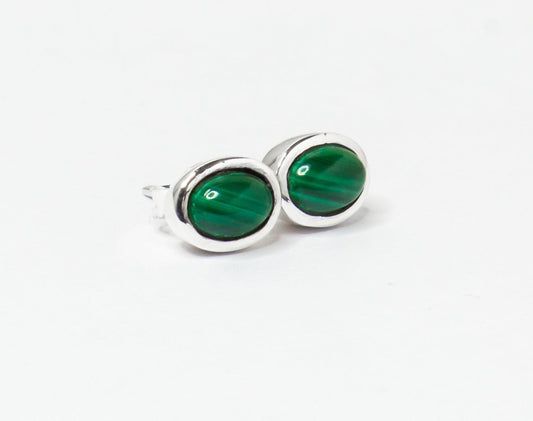 Green Malachite Stud Earrings, Minimalist Green Silver Earrings, Oxidized Silver, Oval Shaped Stud Earrings, Textured Green, Australia, Zorbajewellers