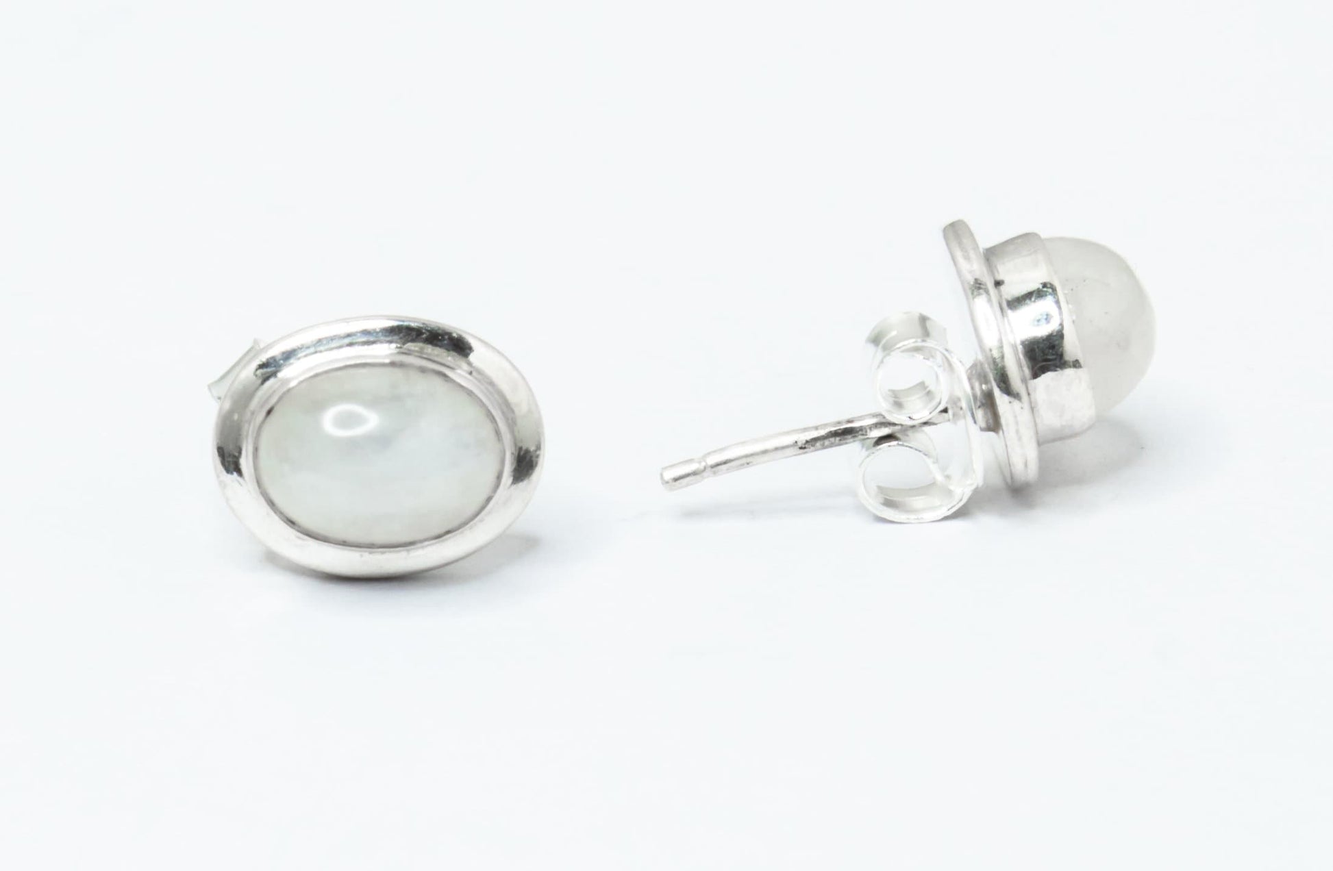 Genuine MOONSTONE Oval Gems Solid 925 Silver Minimalist Stud Earrings, Simple White Studs, June Birthstone & Cancer Zodiac Gift, Australia, Zorbajewellers