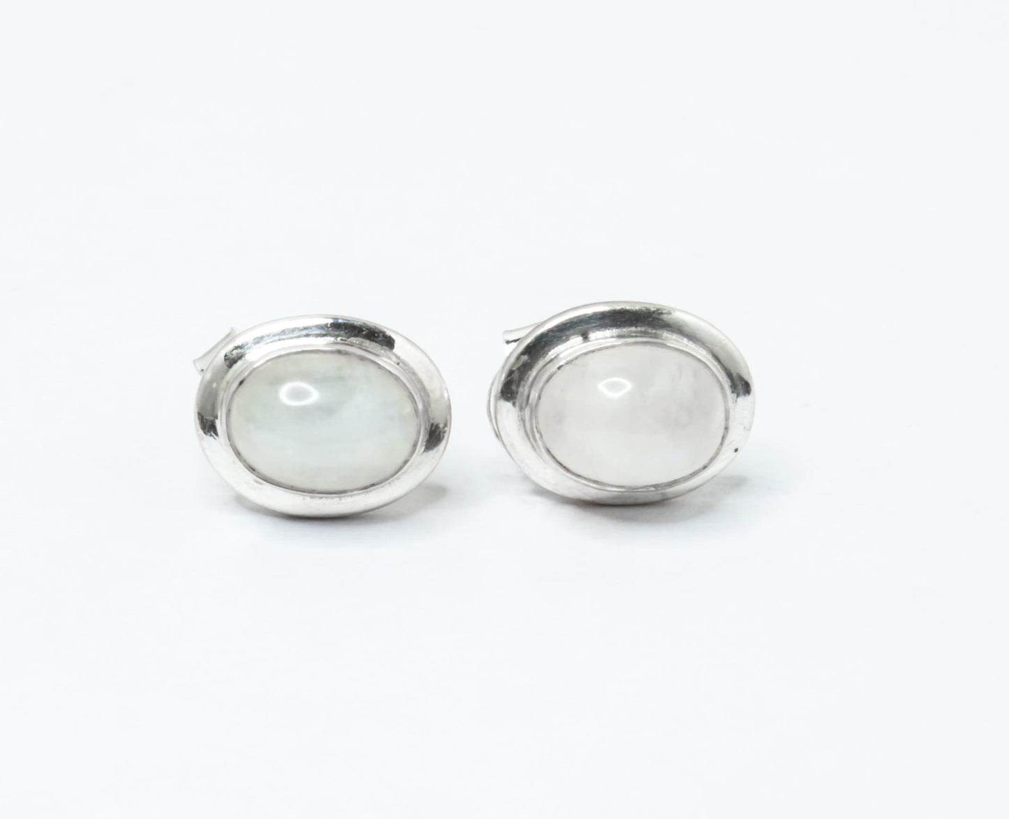 Genuine MOONSTONE Oval Gems Solid 925 Silver Minimalist Stud Earrings, Simple White Studs, June Birthstone & Cancer Zodiac Gift, Australia, Zorbajewellers