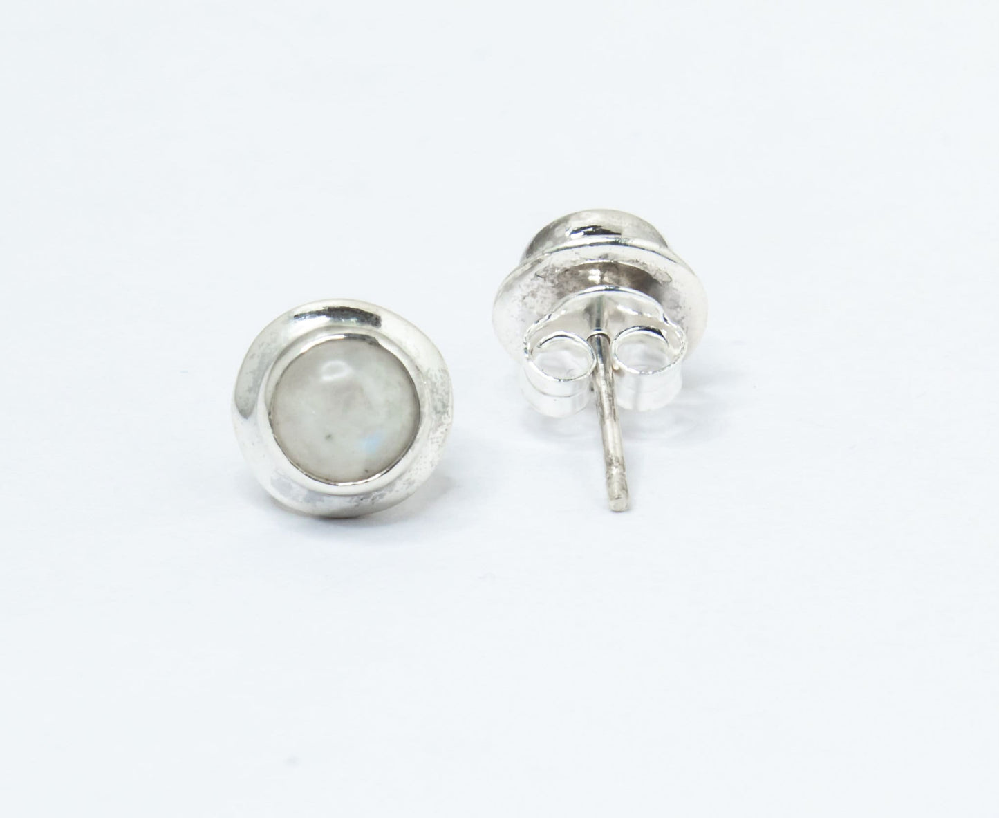 Genuine MOONSTONE Round Gems Solid 925 Silver Minimalist Stud Earrings, Simple White Studs, June Birthstone & Cancer Zodiac Gift, Australia, Zorbajewellers