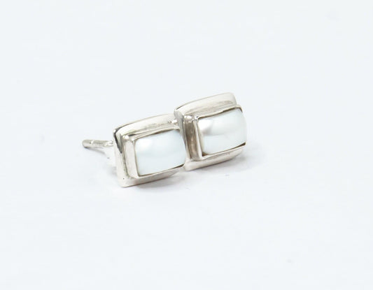 Rectangle White PEARL Solid 925 Sterling Silver Stud Earrings, Minimalist White Pearl Silver Studs, Pearl Studs, Pearl Earrings, Australia, Zorbajewellers