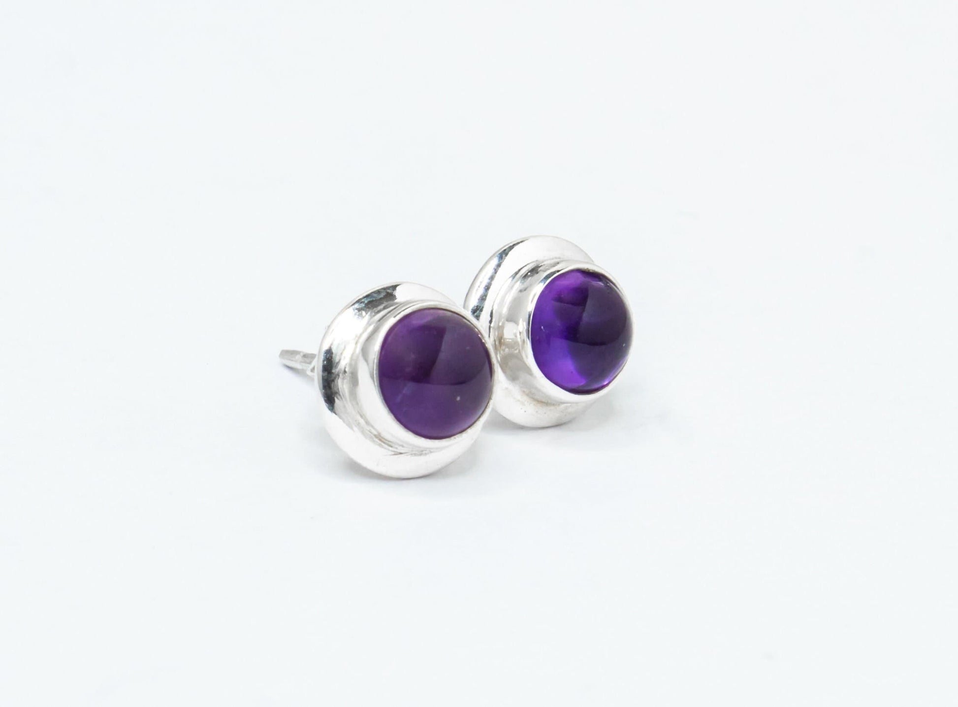 Round Genuine AMETHYST Gems 925 Silver Stud Earrings, Simple Purple Stud Earrings, Aquarius Zodiac February Birthstone, Australia, Zorbajewellers