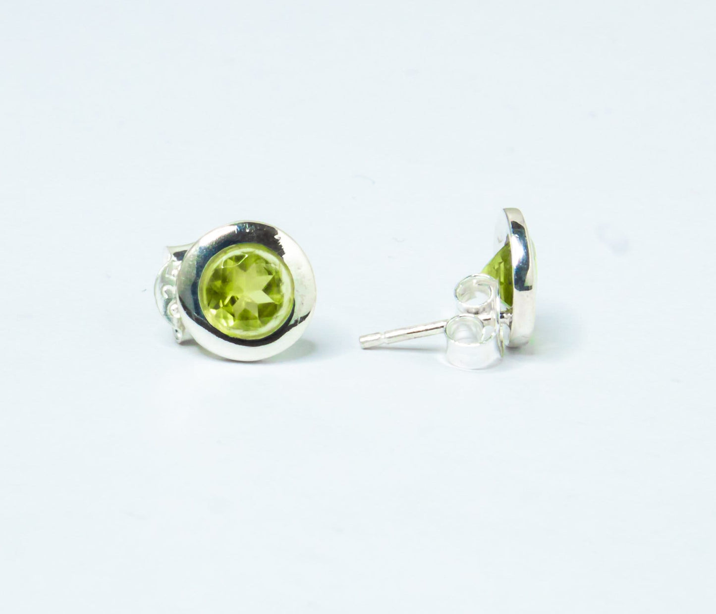 Genuine PERIDOT Gemstones Solid 925 SILVER Simple Round Shaped Stud Earrings, Olive Green Peridot Stud Earrings, Australia, Zorbajewellers