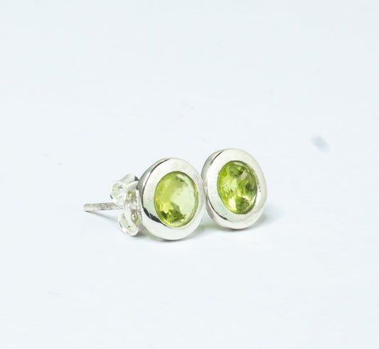 Genuine PERIDOT Gemstones Solid 925 SILVER Simple Round Shaped Stud Earrings, Olive Green Peridot Stud Earrings, Australia, Zorbajewellers