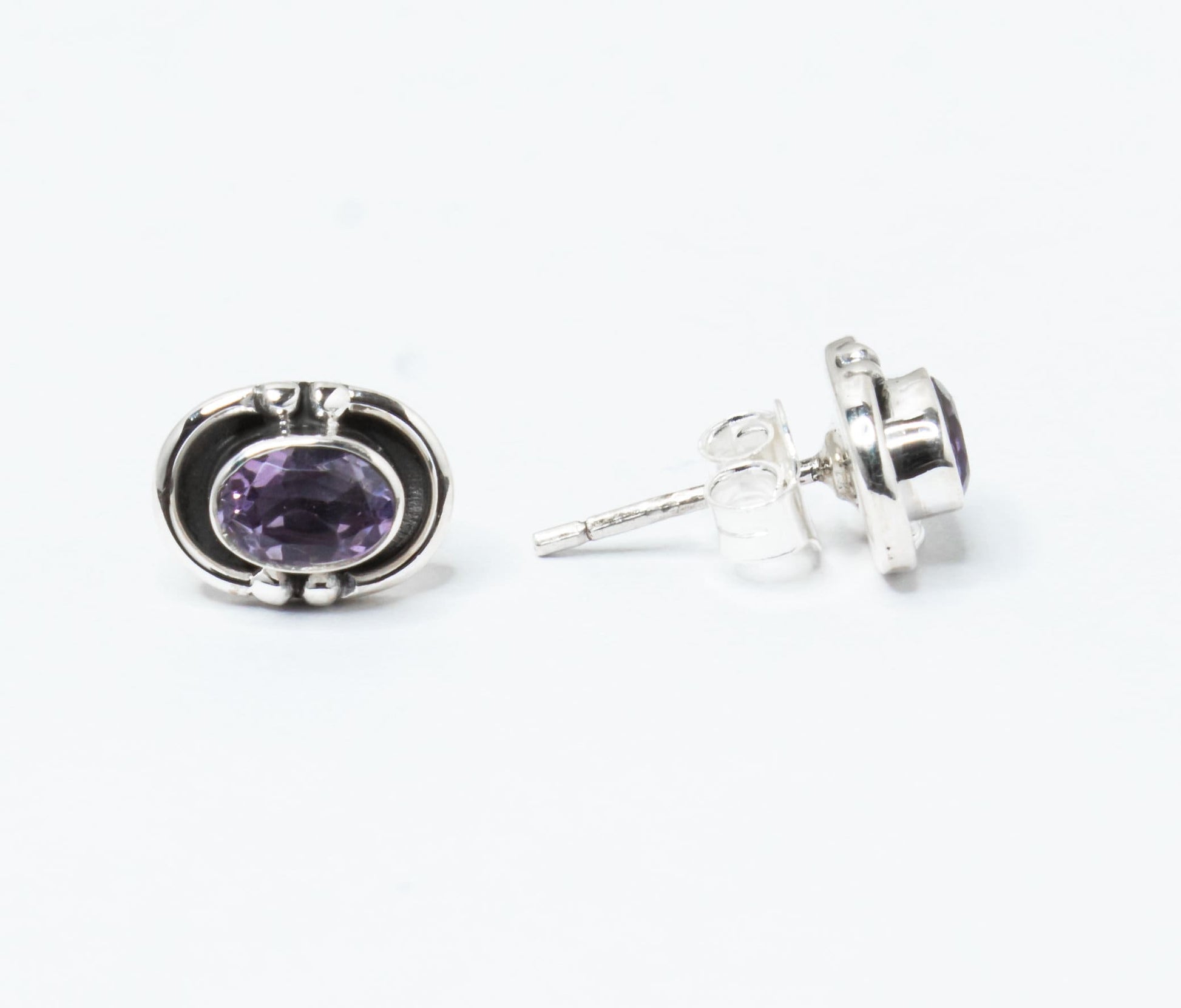 Oval AMETHYST Gemstone Solid 925 Sterling Silver Stud Earrings, Bohemian Purple Stud Earrings, Aquarius Zodiac Birthstone, Australia, Zorbajewellers