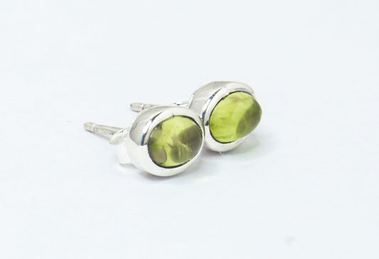 Genuine PERIDOT Gemstones Solid 925 Sterling SILVER Simple Oval Shaped Stud Earrings, Olive Green Peridot Stud Earrings, Australia, Zorbajewellers
