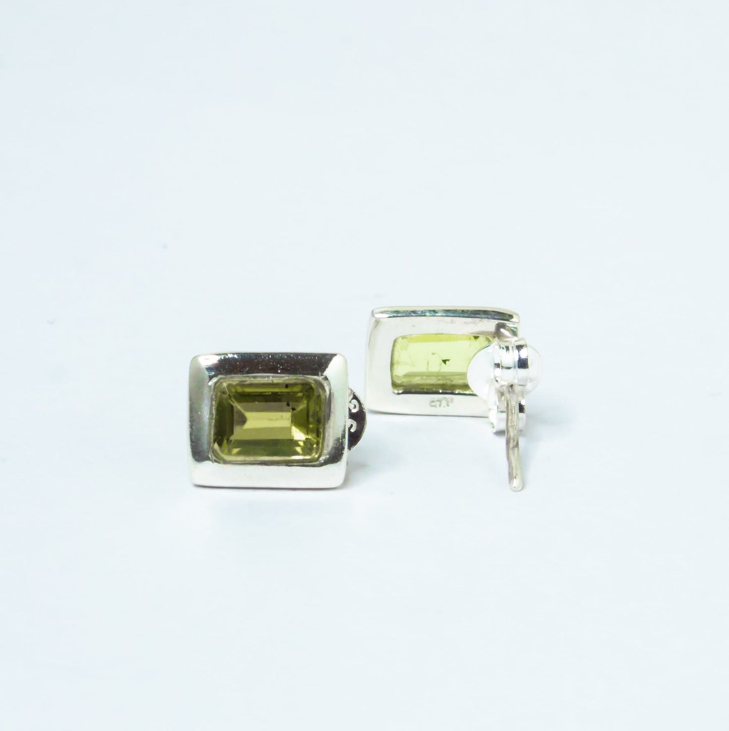 Genuine PERIDOT Gems Solid 925 Sterling SILVER Minimalist Rectangle Stud Earrings, Olive Green Beautifully Cut Peridot Earrings, Australia, Zorbajewellers