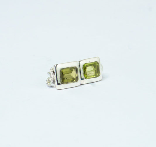 Genuine PERIDOT Gems Solid 925 Sterling SILVER Minimalist Rectangle Stud Earrings, Olive Green Beautifully Cut Peridot Earrings, Australia, Zorbajewellers