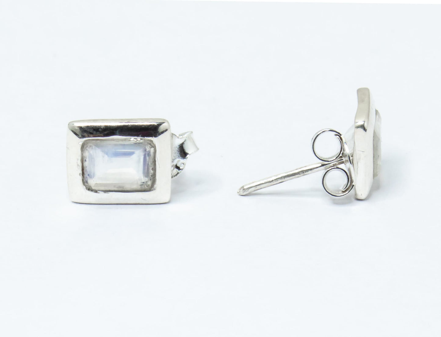 Genuine MOONSTONE Rectangle Gems Solid 925 SILVER Minimalist Stud Earrings, Simple White Studs, June Birthstone & Cancer Zodiac, Australia, Zorbajewellers