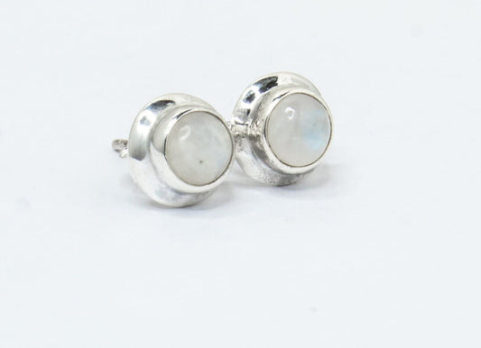 Genuine MOONSTONE Round Gems Solid 925 Silver Minimalist Stud Earrings, Simple White Studs, June Birthstone & Cancer Zodiac Gift, Australia, Zorbajewellers