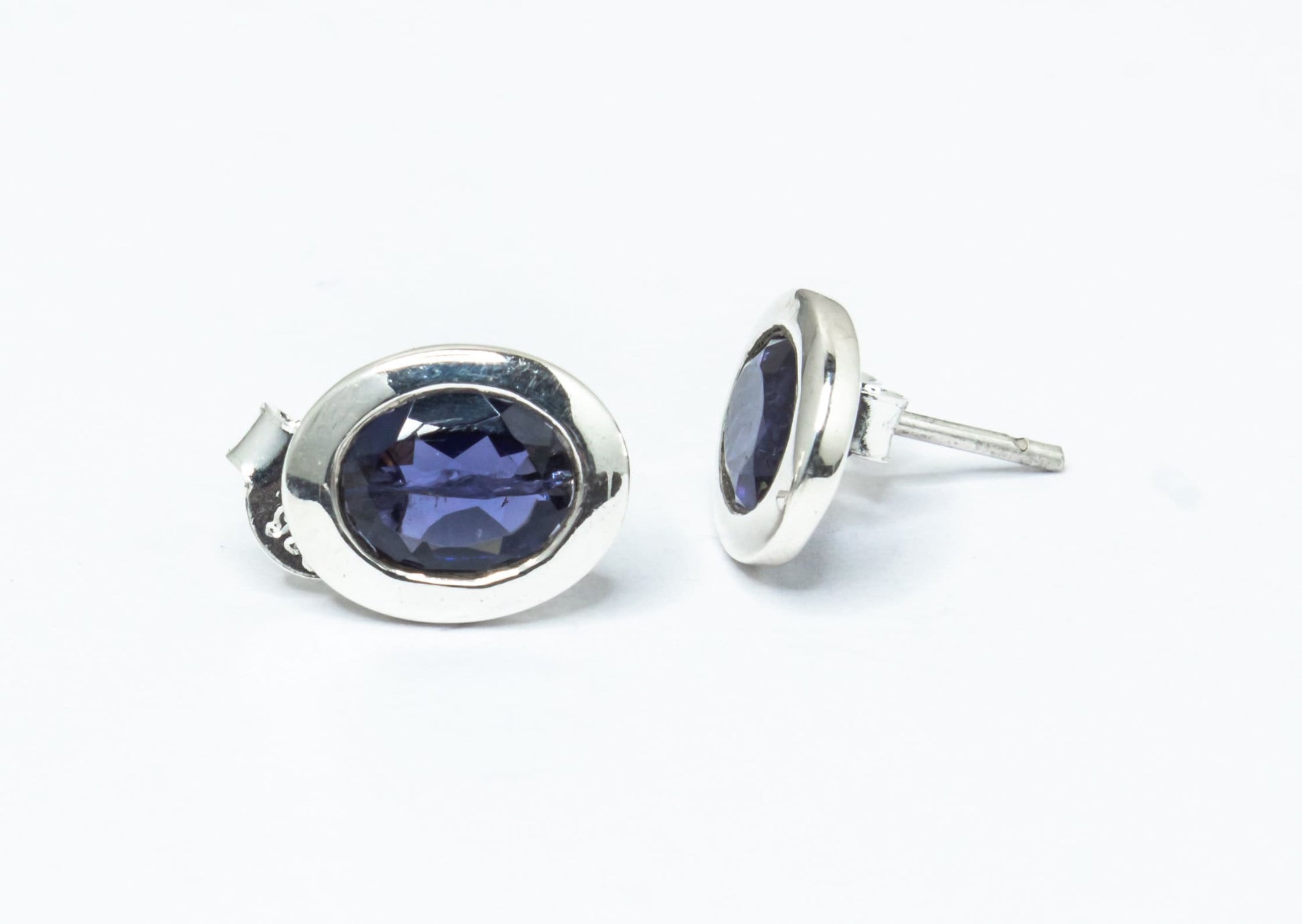 Genuine Iolite Oval Cut Gems Solid 925 Sterling SILVER Oval Stud Earrings, Sagittarius & Taurus Zodiac, September Birthstone, Australia, Zorbajewellers
