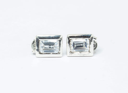 Rectangular Cubic Zirconia 925 Sterling Silver Oxidized Stud Earrings, Minimalistic Solid 925 Silver Stud Earrings, Australia, Zorbajewellers