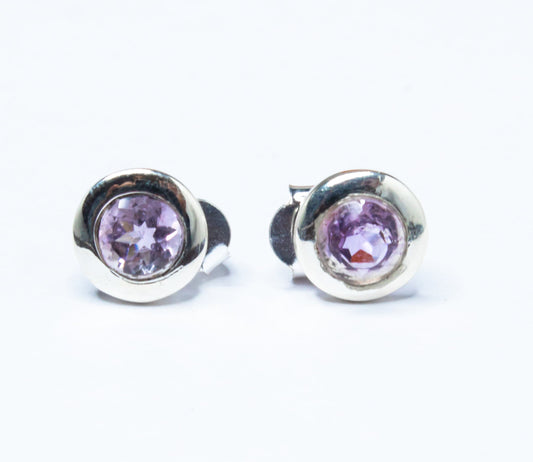 Round Genuine AMETHYST Gems 925 Silver Stud Earrings, Simple Purple Stud Earrings, Aquarius Zodiac February Birthstone, Australia, Zorbajewellers