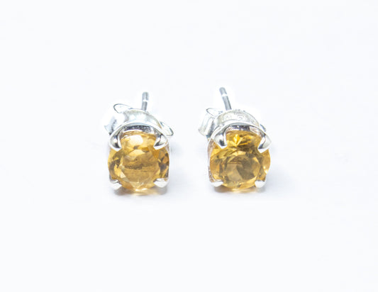Genuine Citrine Round Shaped Minimalistic Cut-Stone 925 Silver Prong Stud Earrings, Stud Earrings, Cancer Zodiac Birthstone, Australia, Zorbajewellers