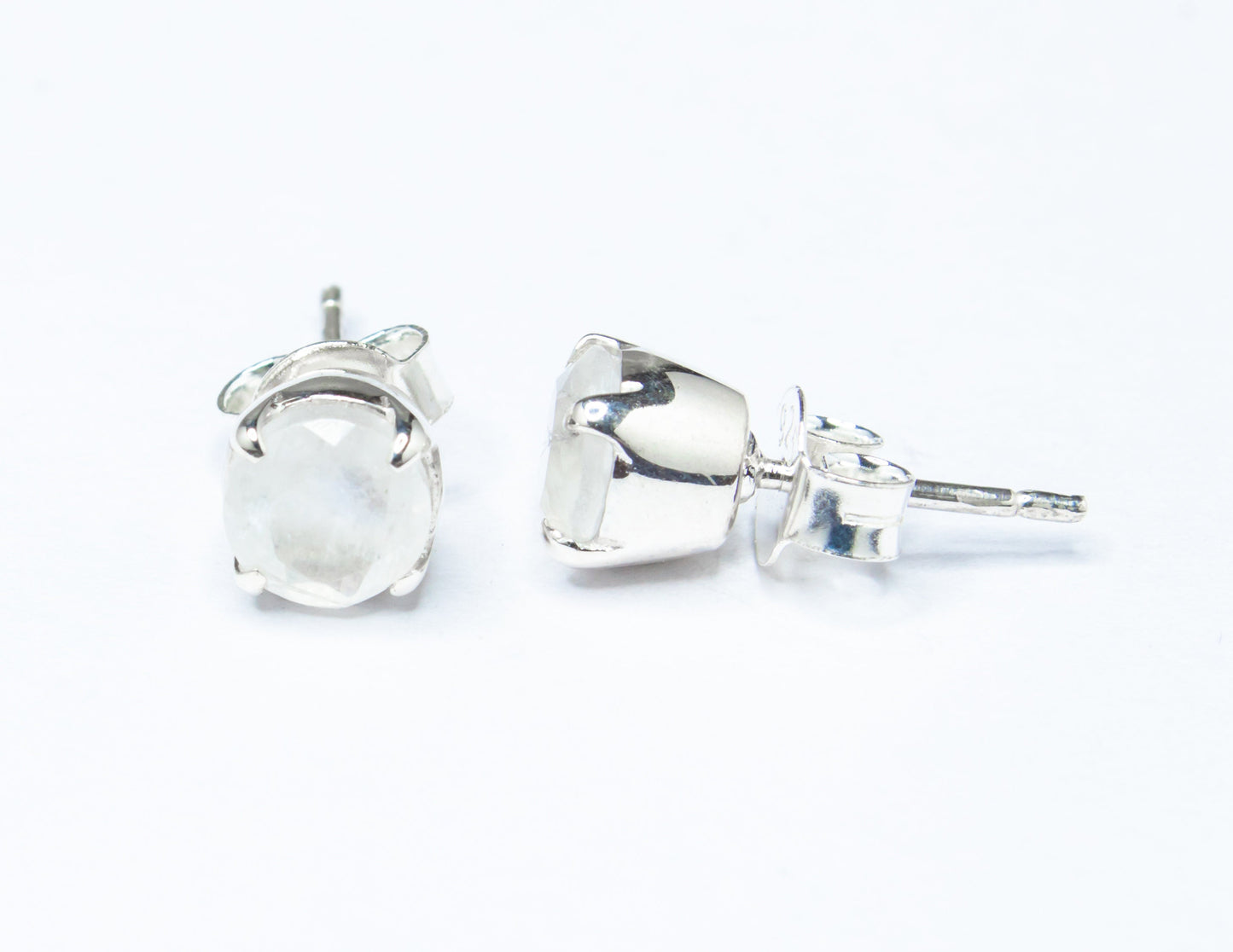 Genuine MOONSTONE Round Gems Solid 925 Silver Prong Set Stud Earrings, Simple White Studs, June Birthstone & Cancer Zodiac Gift, Australia, Zorbajewellers