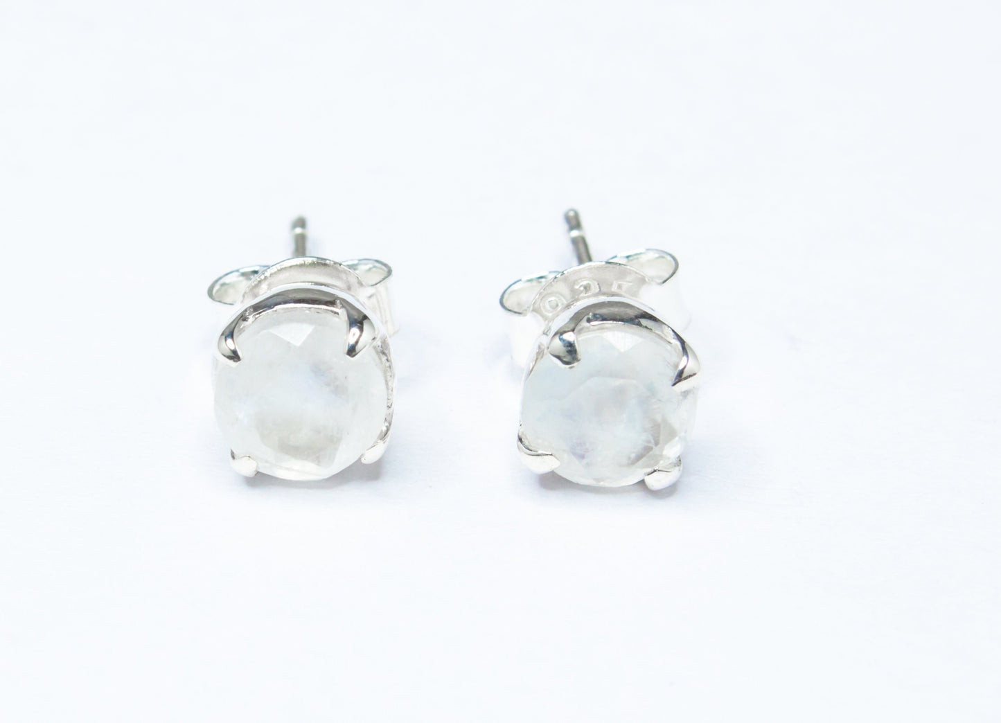 Genuine MOONSTONE Round Gems Solid 925 Silver Prong Set Stud Earrings, Simple White Studs, June Birthstone & Cancer Zodiac Gift, Australia, Zorbajewellers