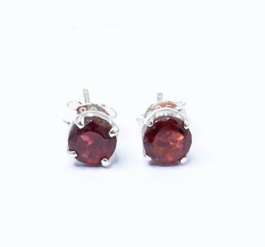 Genuine Red GARNET Gems 925 Silver Round Prong Set Stud Earrings, Round Garnet Stud Earrings, Capricorn Zodiac January Birthstone, Australia, Zorbajewellers