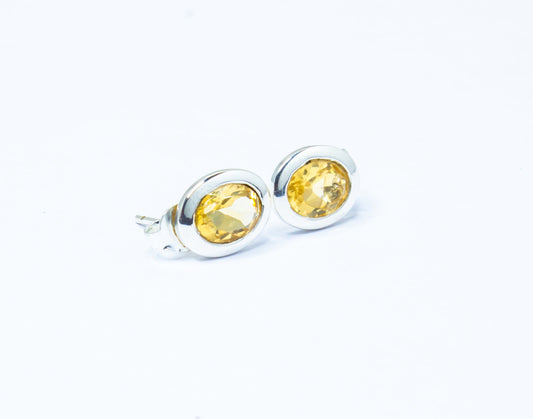 Genuine Citrine Oval Shaped Minimalistic Cut-Stone 925 Silver Solid Stud Earrings, Stud Earrings, Cancer Zodiac Birthstone, Australia, Zorbajewellers