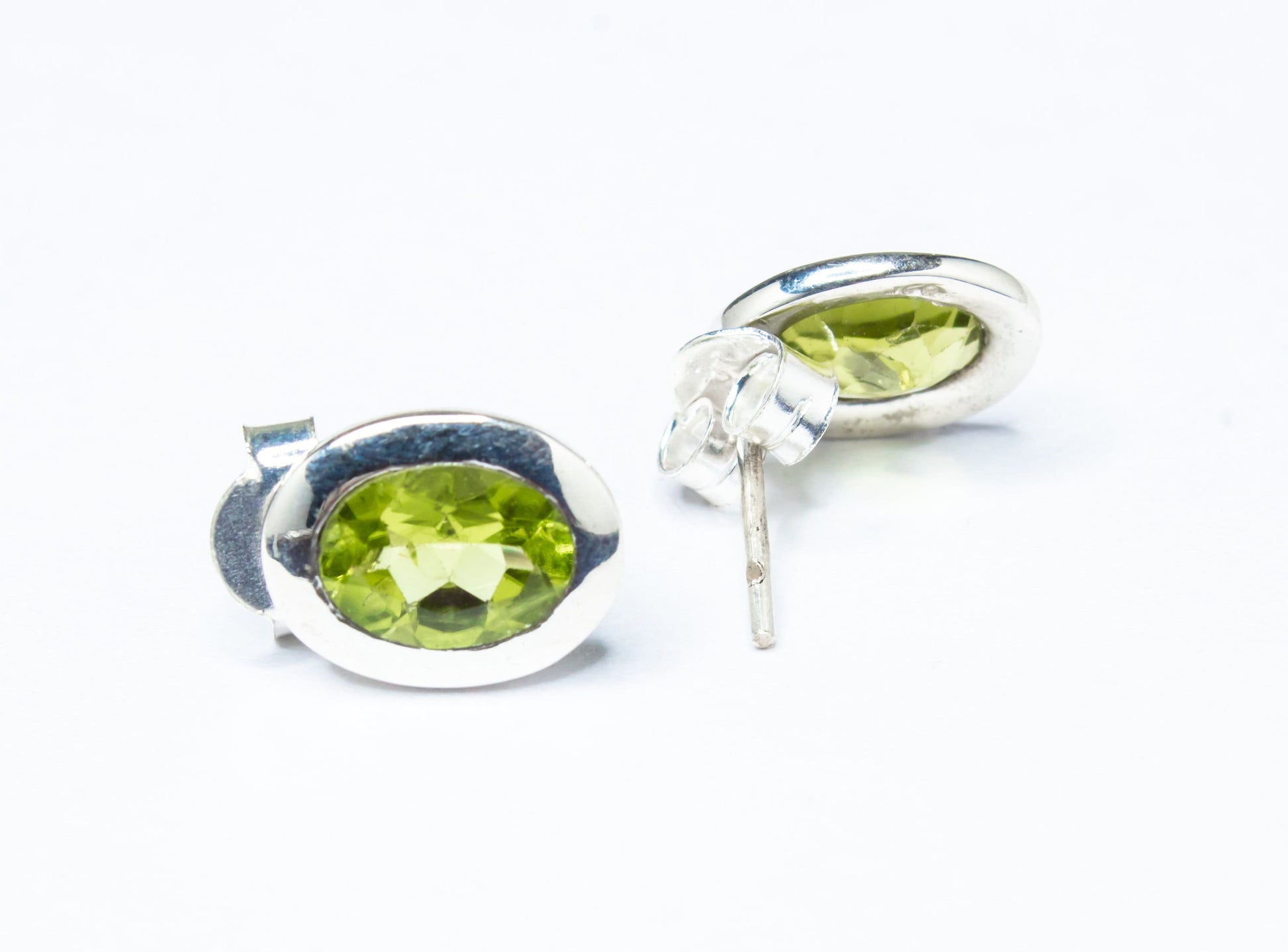 Genuine PERIDOT Gemstones Solid 925 Sterling SILVER Simple Oval Shaped Stud Earrings, Olive Green Peridot Stud Earrings, Australia, Zorbajewellers