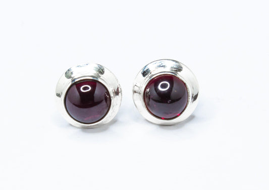 Genuine Red GARNET Gems 925 Silver Round Simple Stud Earrings, Round Garnet Stud Earrings, Capricorn Zodiac January Birthstone, Australia, Zorbajewellers